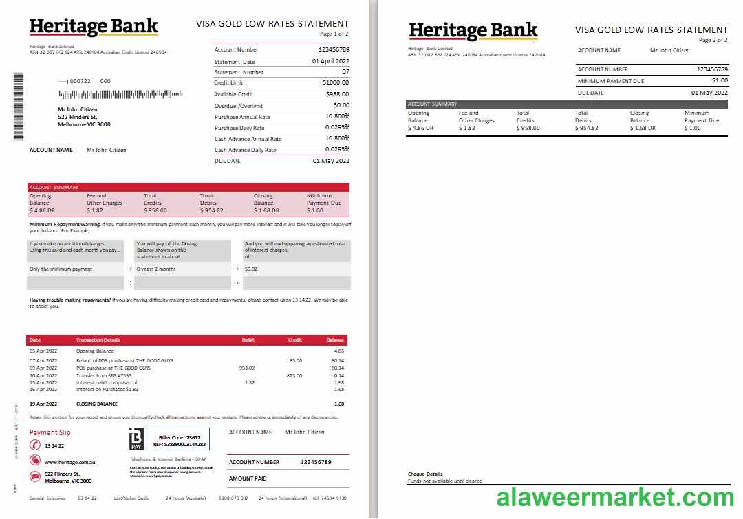 Australia Heritage Bank Statement scr